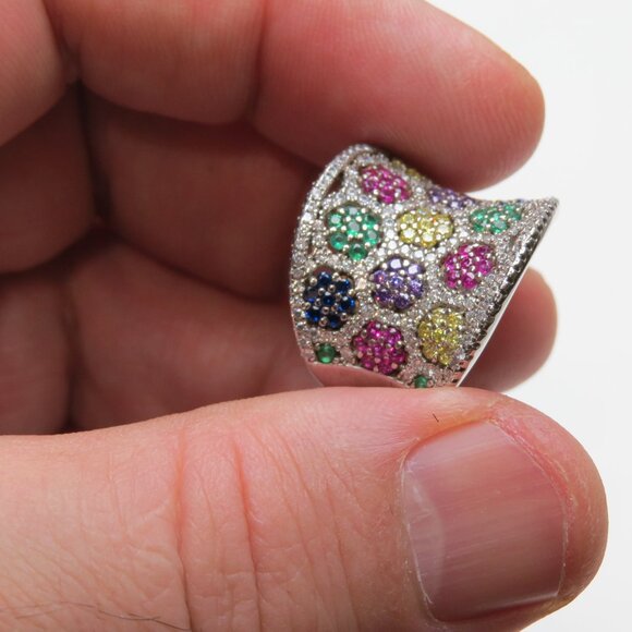 *925 Sterling Silver Diamond Topaz Citrine Emerald Sapphire Ring - Picture 2 of 4